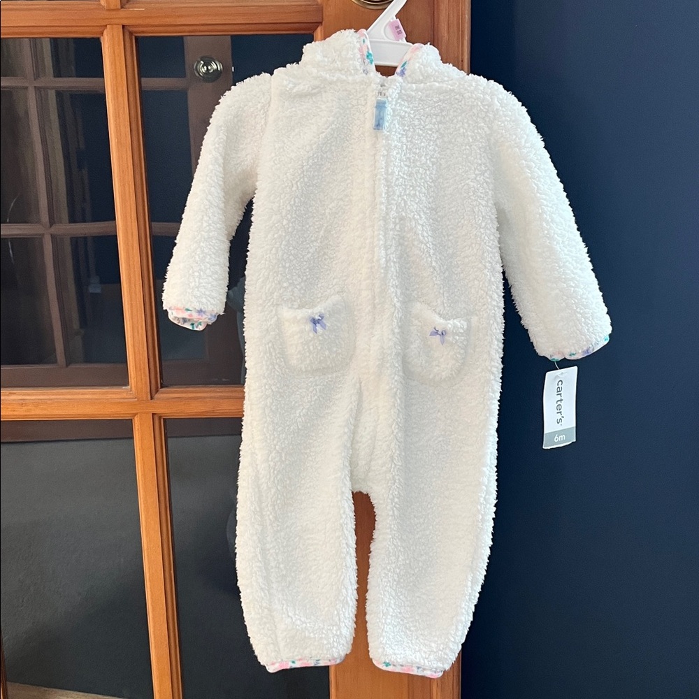 Carter's Cozy White Sherpa Hooded Baby Bunting.
